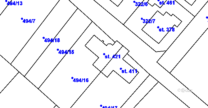 Parcela st. 421 v KÚ Horní Lhota u Ostravy, Katastrální mapa