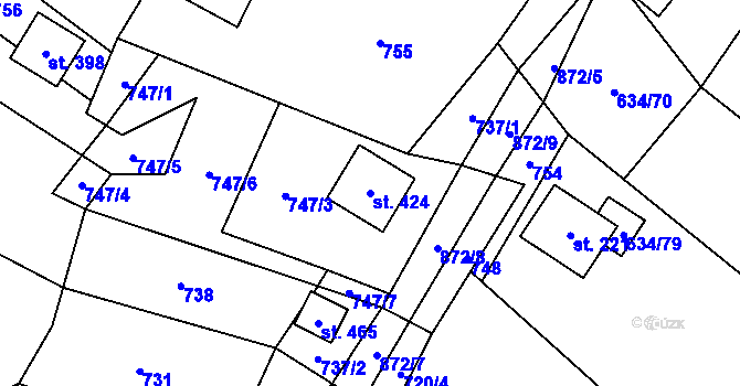 Parcela st. 424 v KÚ Horní Lhota u Ostravy, Katastrální mapa