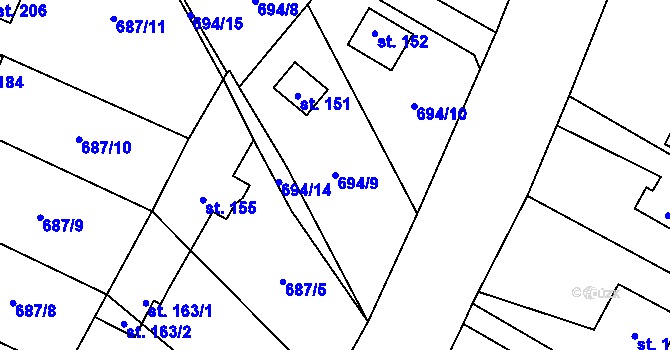 Parcela st. 694/9 v KÚ Horní Lhota u Ostravy, Katastrální mapa