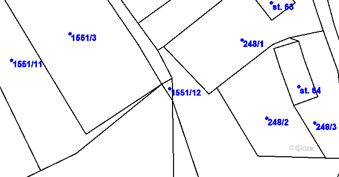 Parcela st. 1551/12 v KÚ Horní Libchava, Katastrální mapa