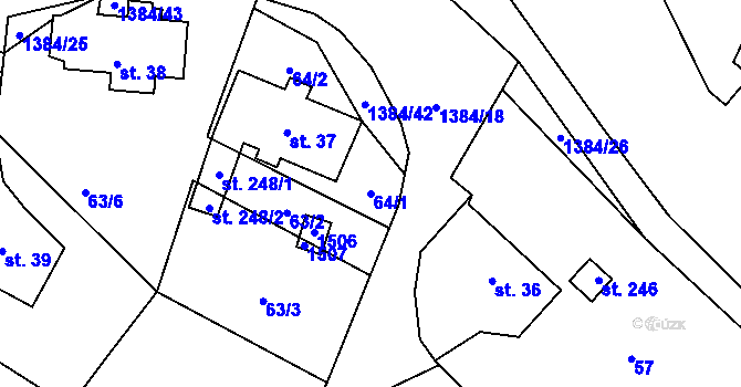 Parcela st. 64/1 v KÚ Horní Libchavy, Katastrální mapa