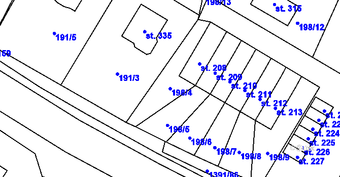 Parcela st. 198/4 v KÚ Horní Libchavy, Katastrální mapa