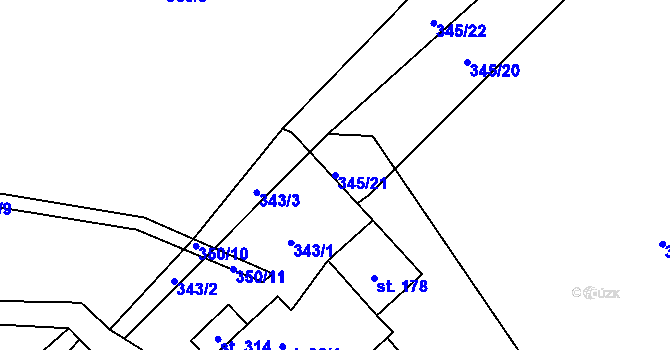 Parcela st. 345/21 v KÚ Horní Libchavy, Katastrální mapa