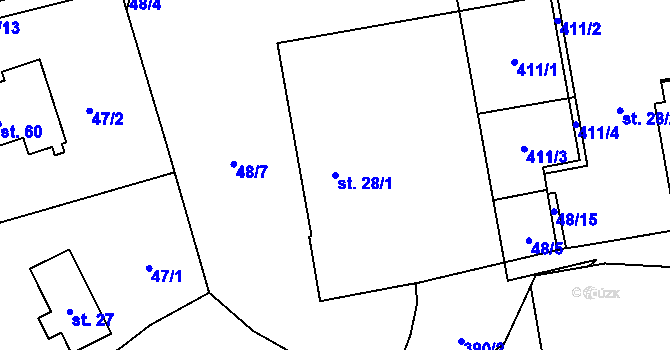 Parcela st. 28/1 v KÚ Prostřední Libchavy, Katastrální mapa