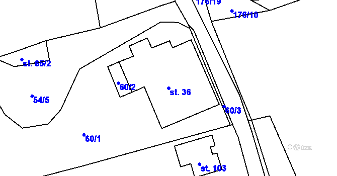 Parcela st. 36 v KÚ Prostřední Libchavy, Katastrální mapa