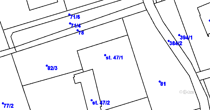 Parcela st. 47/1 v KÚ Prostřední Libchavy, Katastrální mapa