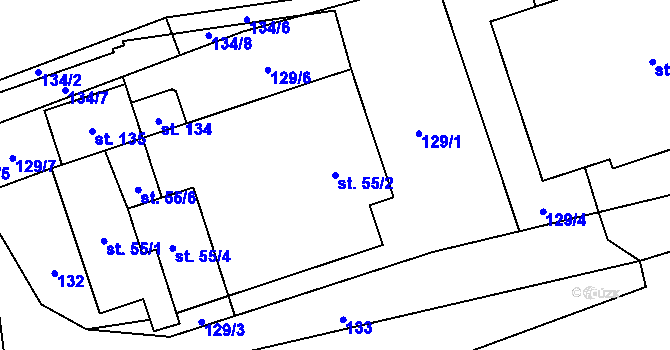 Parcela st. 55/2 v KÚ Prostřední Libchavy, Katastrální mapa