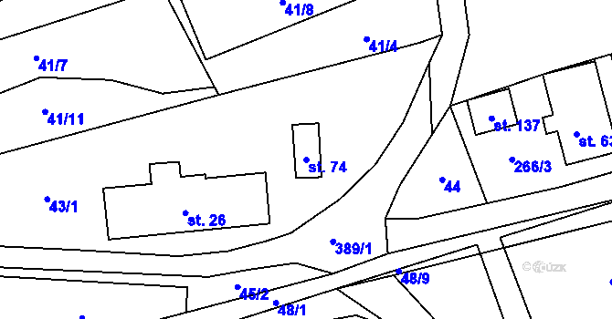 Parcela st. 74 v KÚ Prostřední Libchavy, Katastrální mapa