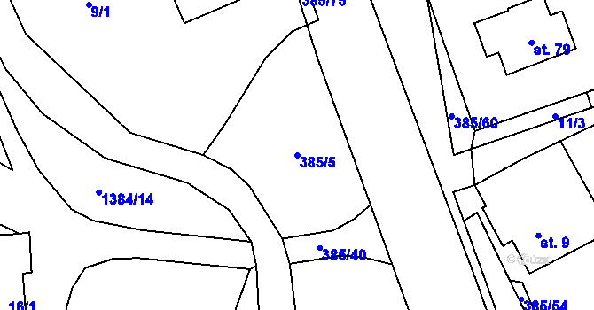 Parcela st. 385/5 v KÚ Prostřední Libchavy, Katastrální mapa