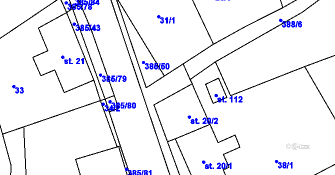 Parcela st. 385/7 v KÚ Prostřední Libchavy, Katastrální mapa