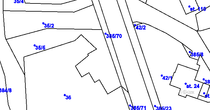 Parcela st. 385/20 v KÚ Prostřední Libchavy, Katastrální mapa