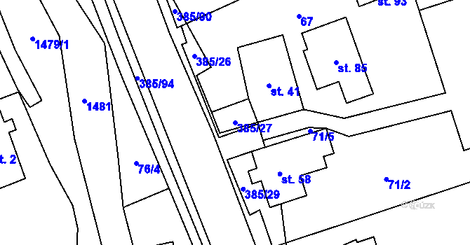 Parcela st. 385/27 v KÚ Prostřední Libchavy, Katastrální mapa