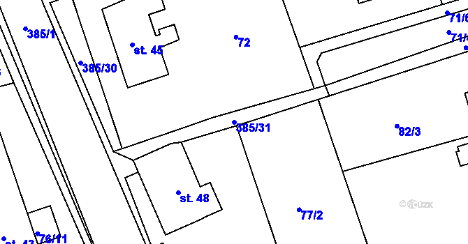 Parcela st. 385/31 v KÚ Prostřední Libchavy, Katastrální mapa