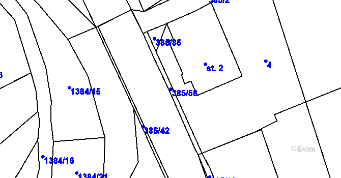 Parcela st. 385/58 v KÚ Prostřední Libchavy, Katastrální mapa