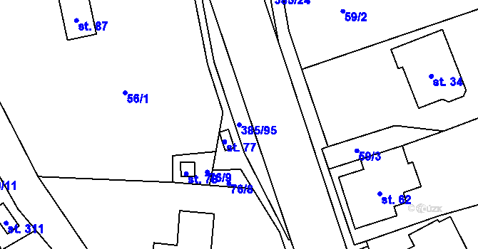 Parcela st. 385/95 v KÚ Prostřední Libchavy, Katastrální mapa