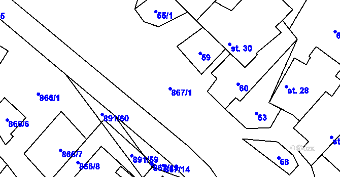 Parcela st. 867/1 v KÚ Horní Libochová, Katastrální mapa