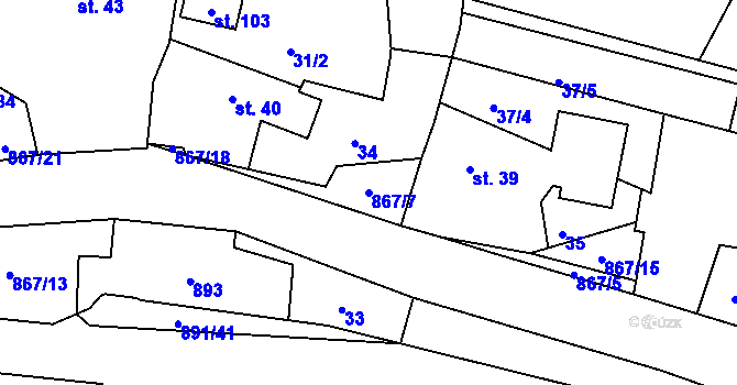 Parcela st. 867/7 v KÚ Horní Libochová, Katastrální mapa