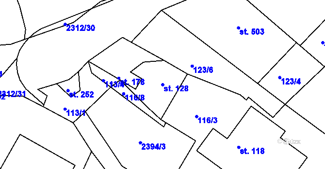 Parcela st. 128 v KÚ Horní Lideč, Katastrální mapa