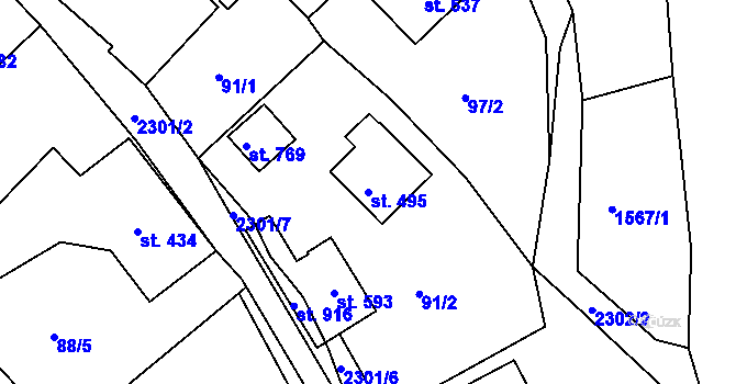 Parcela st. 495 v KÚ Horní Lideč, Katastrální mapa