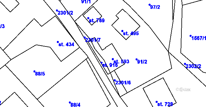 Parcela st. 593 v KÚ Horní Lideč, Katastrální mapa