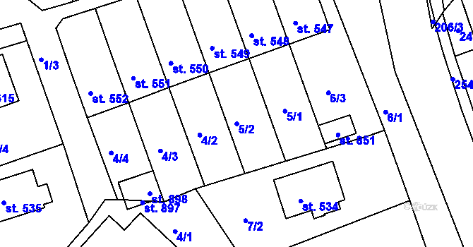 Parcela st. 5/2 v KÚ Horní Lideč, Katastrální mapa