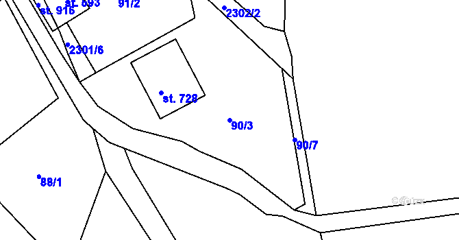 Parcela st. 90/3 v KÚ Horní Lideč, Katastrální mapa