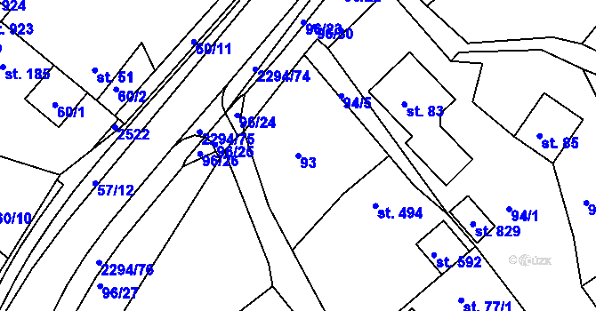 Parcela st. 93 v KÚ Horní Lideč, Katastrální mapa