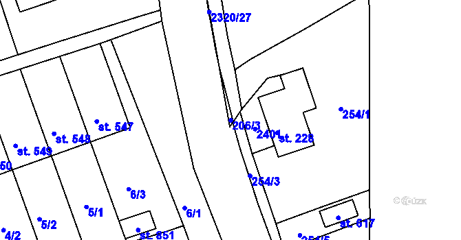 Parcela st. 206/3 v KÚ Horní Lideč, Katastrální mapa