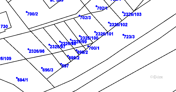 Parcela st. 700/1 v KÚ Horní Lideč, Katastrální mapa