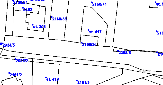 Parcela st. 2160/36 v KÚ Horní Lideč, Katastrální mapa