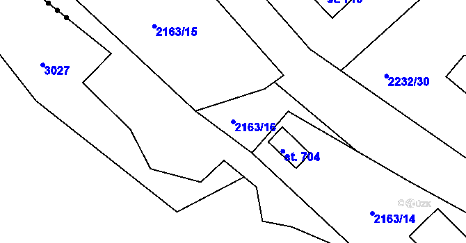 Parcela st. 2163/16 v KÚ Horní Lideč, Katastrální mapa