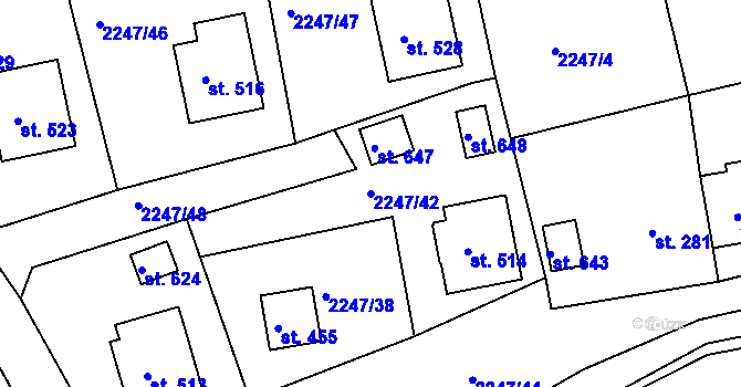 Parcela st. 2247/42 v KÚ Horní Lideč, Katastrální mapa