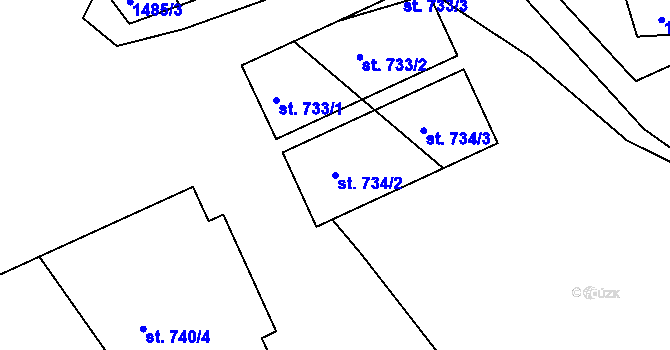 Parcela st. 734/2 v KÚ Horní Lideč, Katastrální mapa