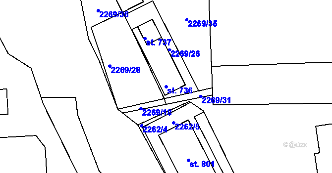 Parcela st. 736 v KÚ Horní Lideč, Katastrální mapa