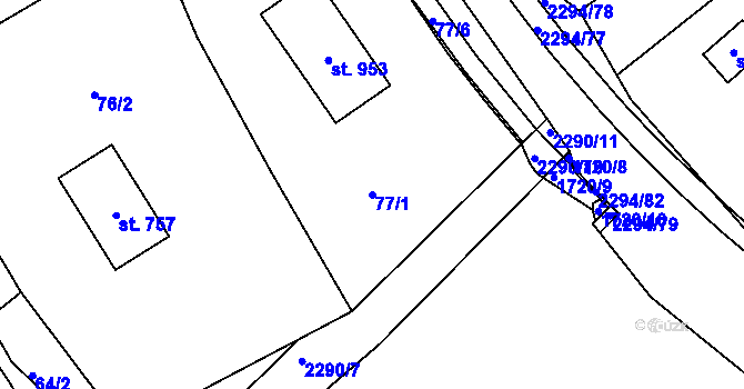 Parcela st. 77/1 v KÚ Horní Lideč, Katastrální mapa