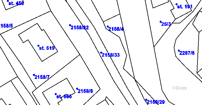 Parcela st. 2158/33 v KÚ Horní Lideč, Katastrální mapa