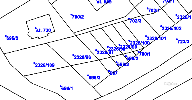 Parcela st. 2326/97 v KÚ Horní Lideč, Katastrální mapa