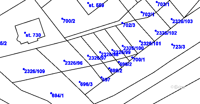Parcela st. 2326/98 v KÚ Horní Lideč, Katastrální mapa