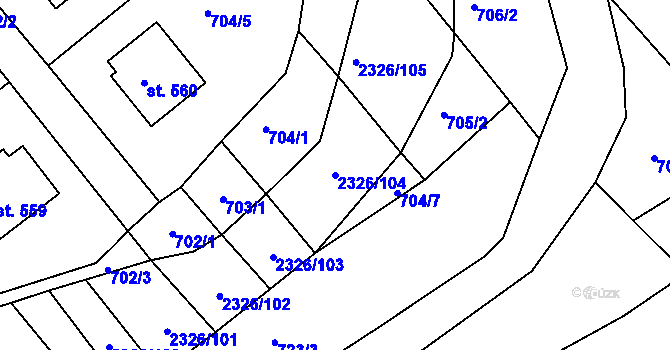 Parcela st. 2326/104 v KÚ Horní Lideč, Katastrální mapa