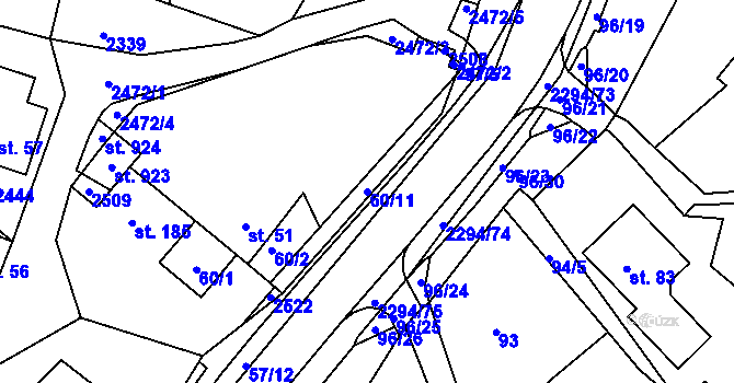 Parcela st. 60/11 v KÚ Horní Lideč, Katastrální mapa