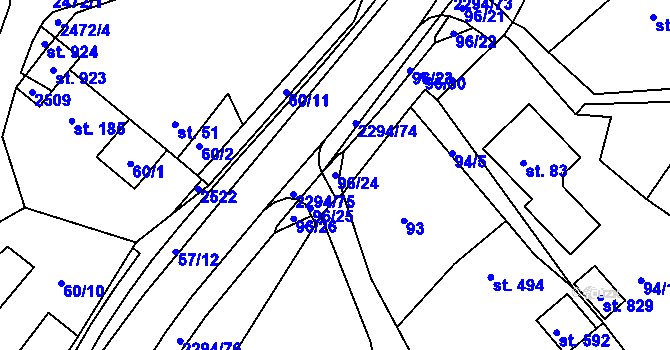 Parcela st. 96/24 v KÚ Horní Lideč, Katastrální mapa