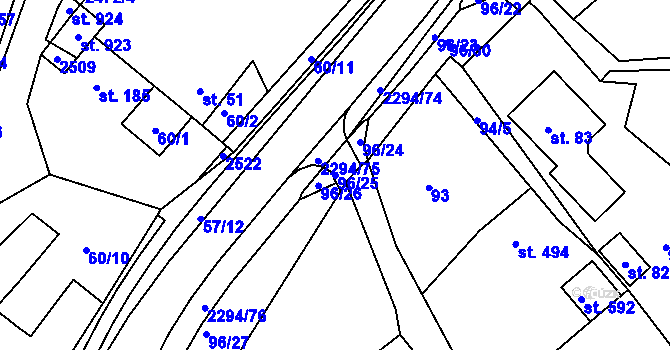 Parcela st. 96/25 v KÚ Horní Lideč, Katastrální mapa