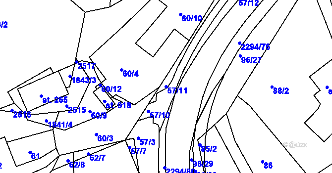 Parcela st. 57/11 v KÚ Horní Lideč, Katastrální mapa