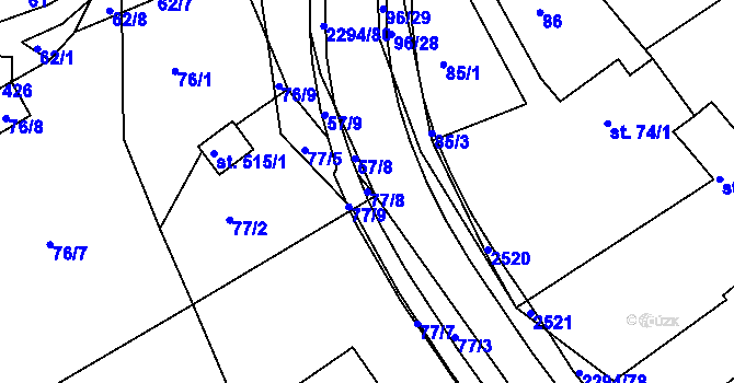 Parcela st. 77/8 v KÚ Horní Lideč, Katastrální mapa