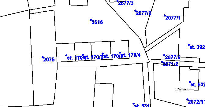 Parcela st. 170/3 v KÚ Horní Lomná, Katastrální mapa