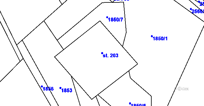Parcela st. 203 v KÚ Horní Lomná, Katastrální mapa