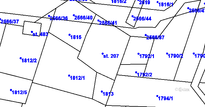 Parcela st. 207 v KÚ Horní Lomná, Katastrální mapa