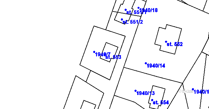 Parcela st. 553 v KÚ Horní Lomná, Katastrální mapa