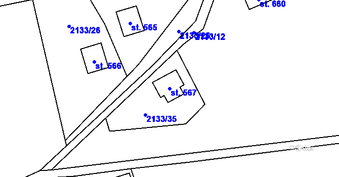 Parcela st. 567 v KÚ Horní Lomná, Katastrální mapa