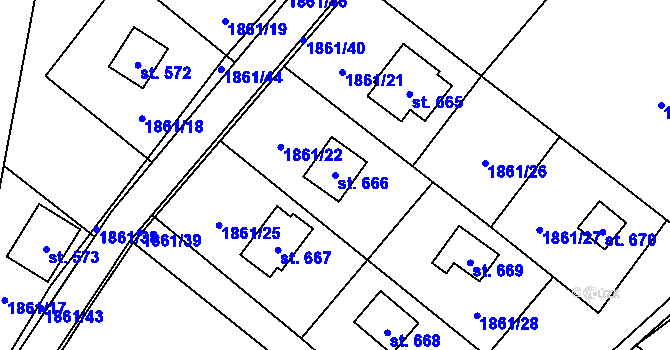 Parcela st. 666 v KÚ Horní Lomná, Katastrální mapa